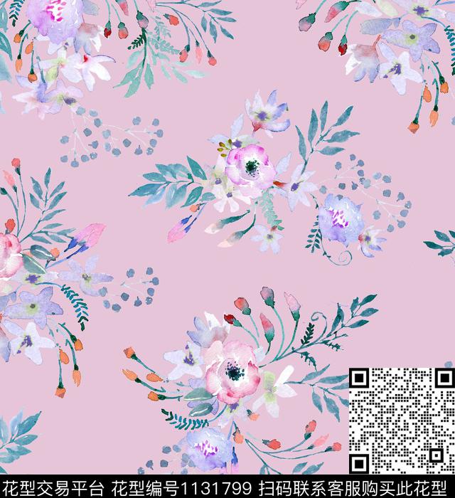 粉色水彩小清新数码印花华亿平台下载（图片编号: 1131799） - 瓦栏（Walan）