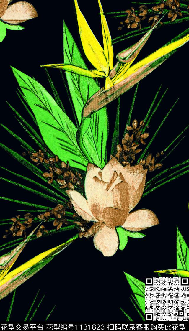 凤尾花大牌风清爽底花卉数码印花华亿平台下载（图片编号: 1131823） - 瓦栏（Walan）