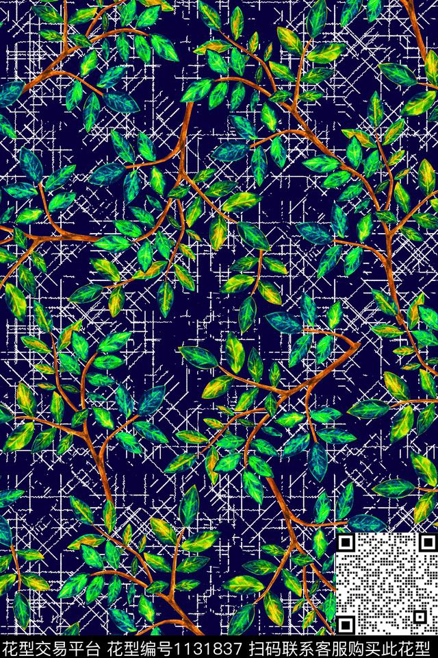 绿植树叶大牌风线条数码印花华亿平台下载（图片编号: 1131837） - 瓦栏（Walan）