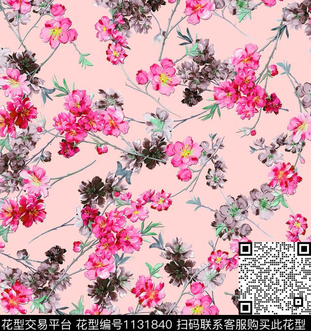 手绘花卉梅花数码华亿平台数码印花华亿平台下载（图片编号: 1131840） - 瓦栏（Walan）