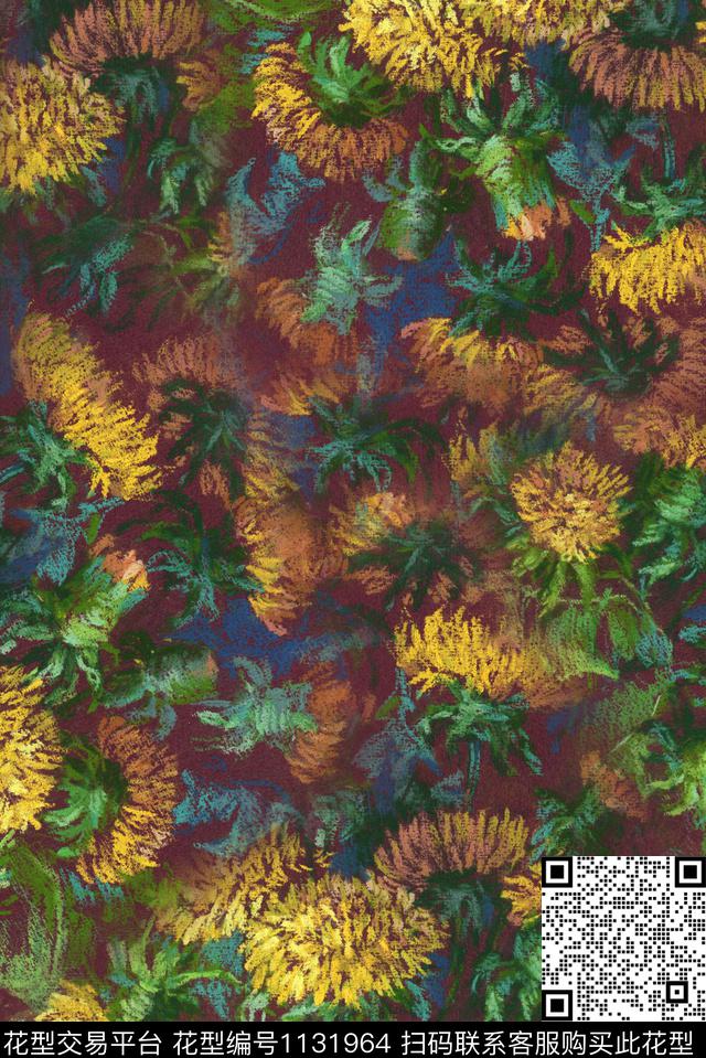 数码华亿平台手绘花卉数码印花华亿平台下载（图片编号: 1131964） - 瓦栏（Walan）