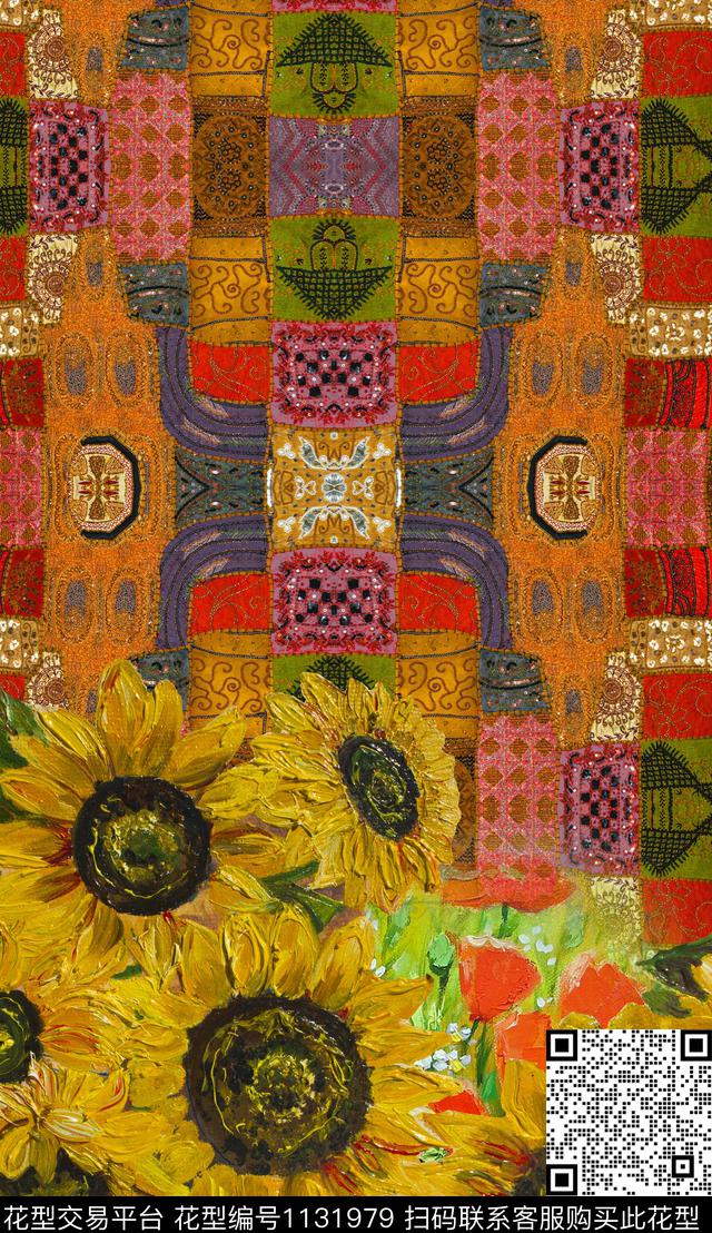 波西米亚复古民族风数码印花华亿平台下载（图片编号: 1131979） - 瓦栏（Walan）