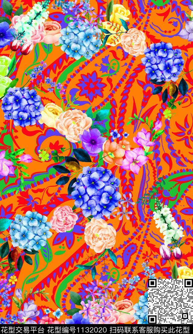 佩斯利女装植物数码印花华亿平台下载（图片编号: 1132020） - 瓦栏（Walan）