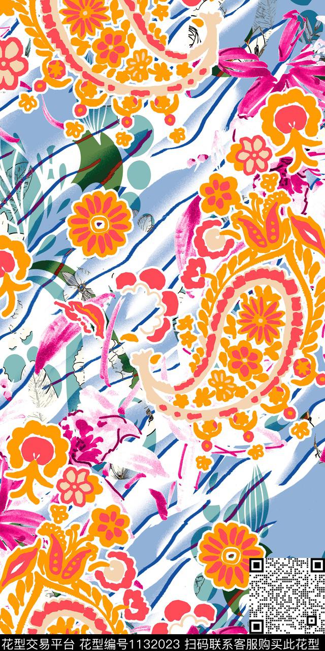 佩斯利女装植物数码印花华亿平台下载（图片编号: 1132023） - 瓦栏（Walan）
