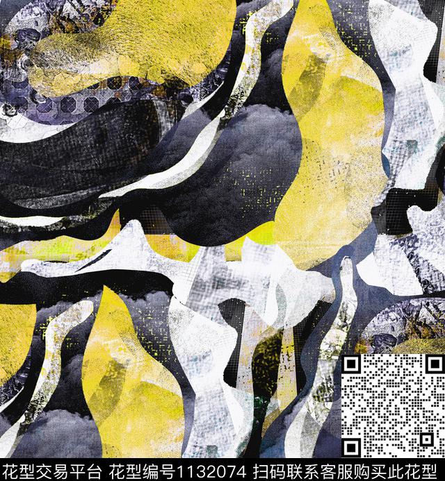 抽象几何手绘数码印花华亿平台下载（图片编号: 1132074） - 瓦栏（Walan）