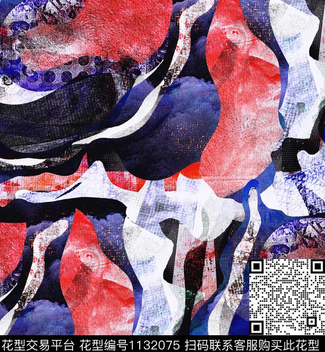 抽象几何手绘数码印花华亿平台下载（图片编号: 1132075） - 瓦栏（Walan）