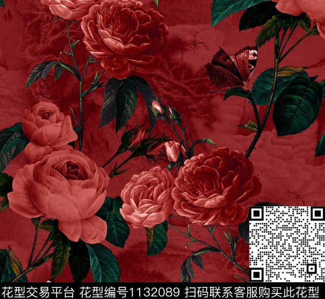 香云纱玫瑰花旗袍数码印花华亿平台下载（图片编号: 1132089） - 瓦栏（Walan）