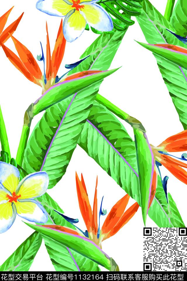 凤尾花手绘花卉热带华亿平台数码印花华亿平台下载（图片编号: 1132164） - 瓦栏（Walan）