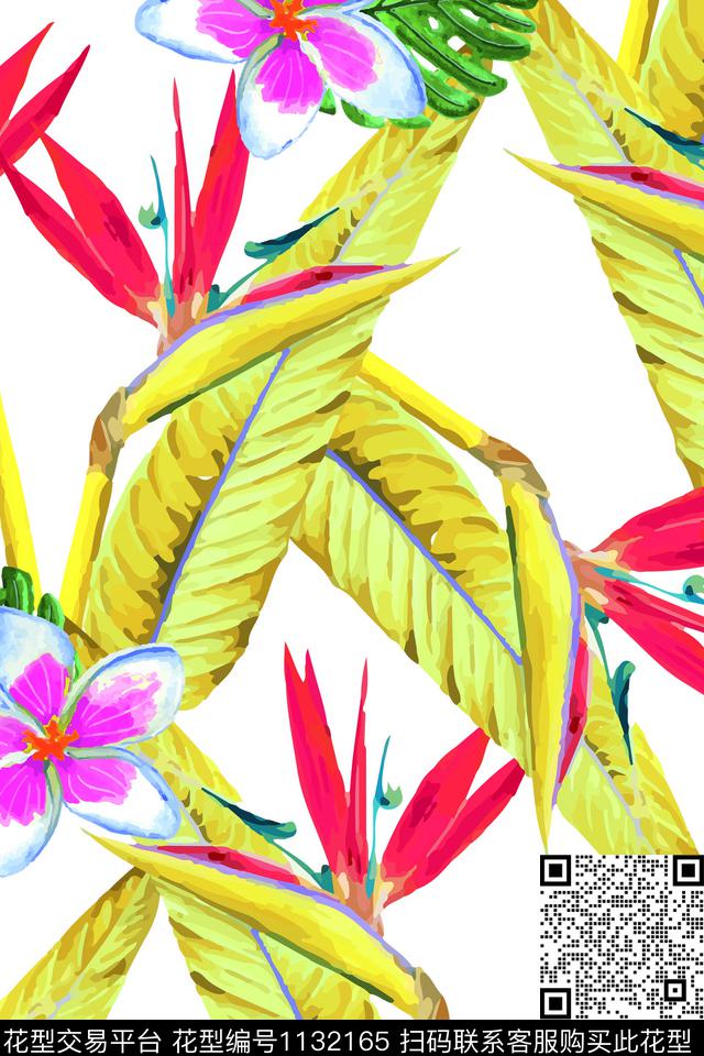 凤尾花手绘花卉热带华亿平台数码印花华亿平台下载（图片编号: 1132165） - 瓦栏（Walan）