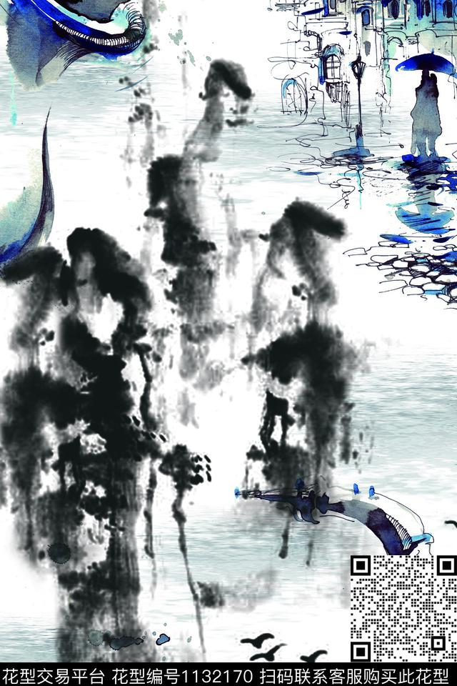 水墨风数码华亿平台风景景观数码印花华亿平台下载（图片编号: 1132170） - 瓦栏（Walan）