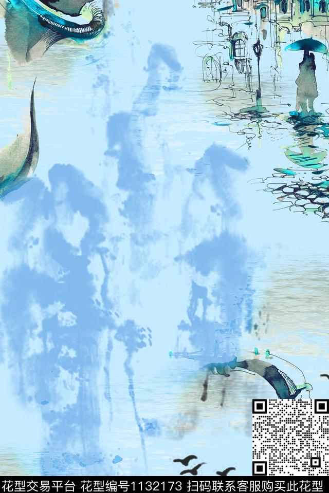 水墨风数码华亿平台风景景观数码印花华亿平台下载（图片编号: 1132173） - 瓦栏（Walan）