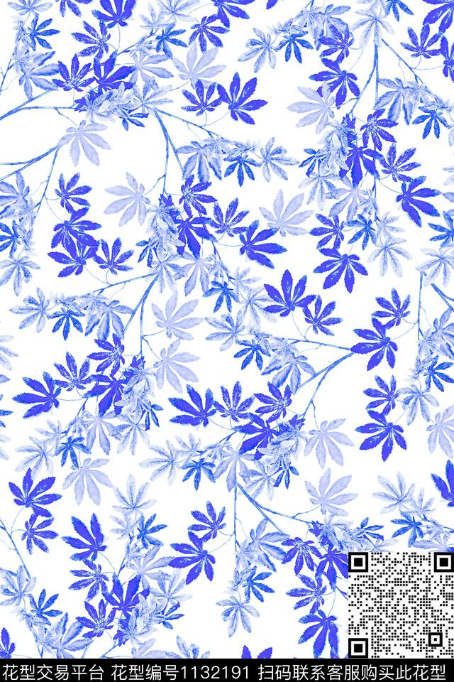 单色绿植树叶数码华亿平台数码印花华亿平台下载（图片编号: 1132191） - 瓦栏（Walan）