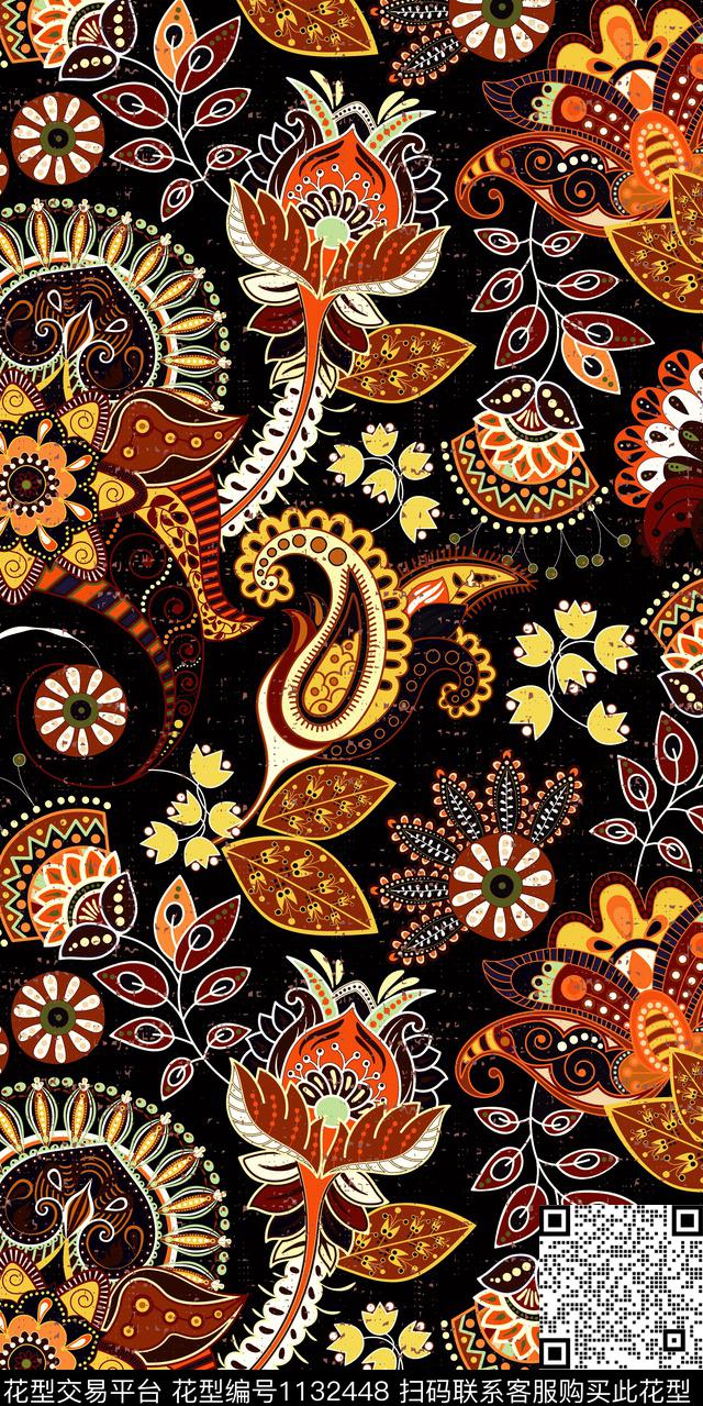 佩斯利大牌风抽象数码印花华亿平台下载（图片编号: 1132448） - 瓦栏（Walan）