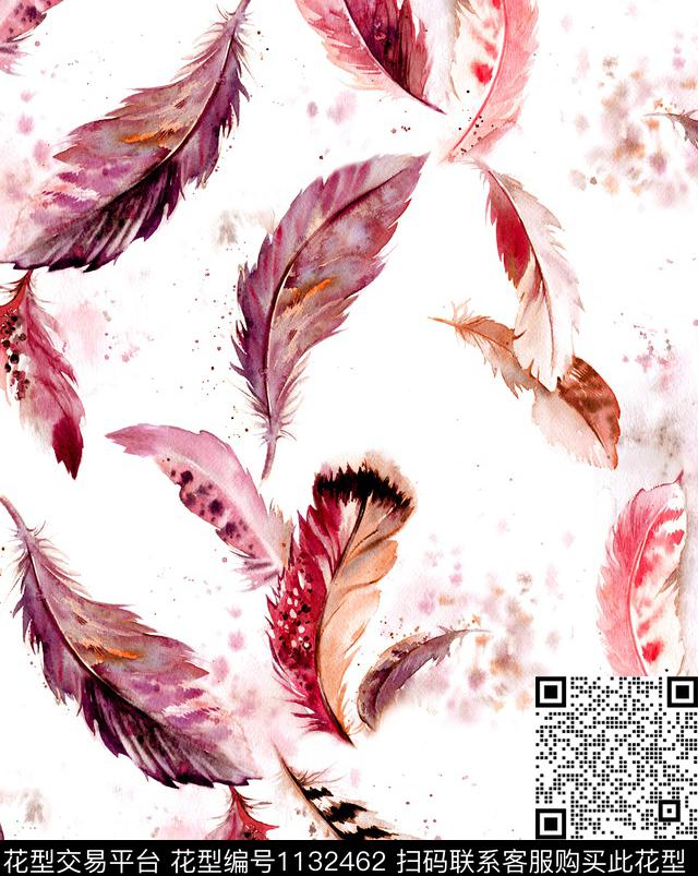 羽毛手绘手绘羽毛数码印花华亿平台下载（图片编号: 1132462） - 瓦栏（Walan）