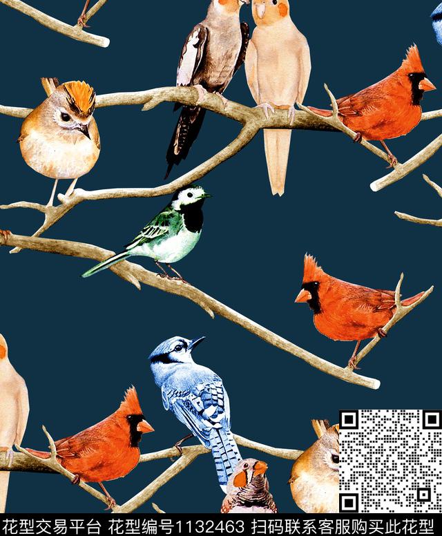 树枝鹦鹉大嘴鸟数码印花华亿平台下载（图片编号: 1132463） - 瓦栏（Walan）