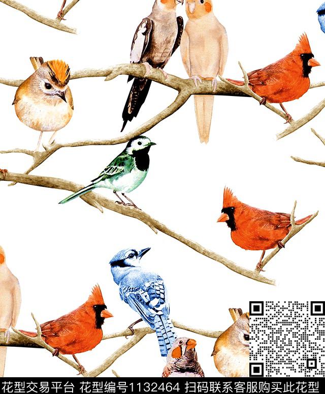 树枝鹦鹉大嘴鸟数码印花华亿平台下载（图片编号: 1132464） - 瓦栏（Walan）