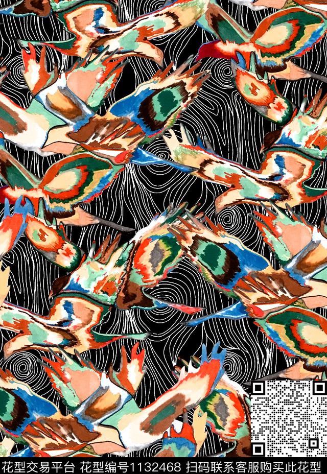 肌理抽象鸟数码印花华亿平台下载（图片编号: 1132468） - 瓦栏（Walan）