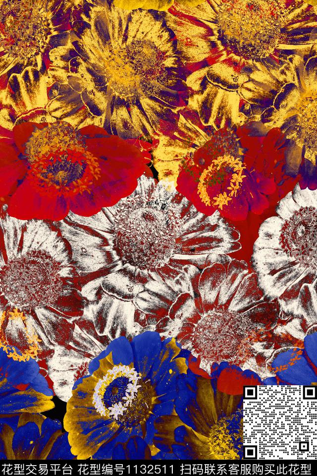 纹理女装大花数码印花华亿平台下载（图片编号: 1132511） - 瓦栏（Walan）