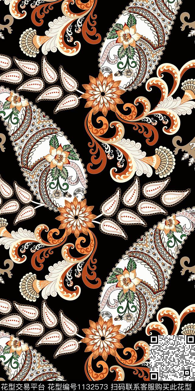 佩斯利大牌风抽象数码印花华亿平台下载（图片编号: 1132573） - 瓦栏（Walan）