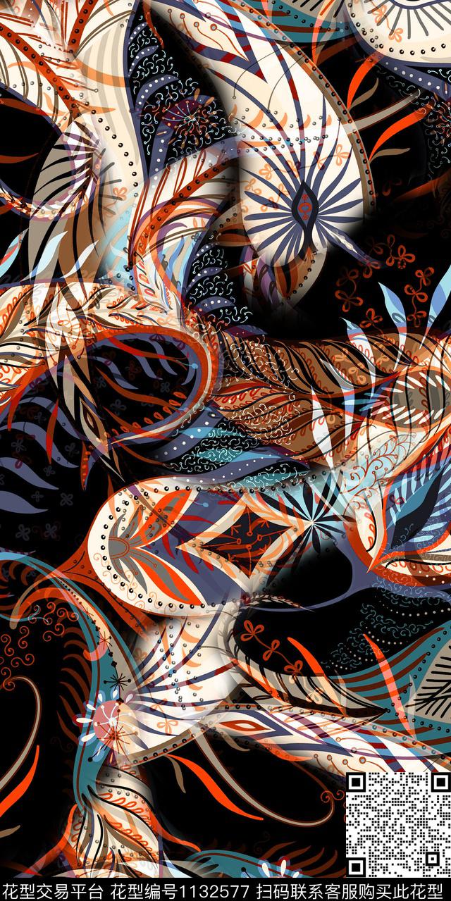 佩斯利大牌风抽象数码印花华亿平台下载（图片编号: 1132577） - 瓦栏（Walan）