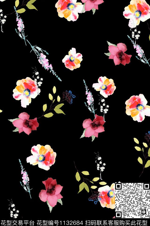 满版散花数码华亿平台花卉数码印花华亿平台下载（图片编号: 1132684） - 瓦栏（Walan）