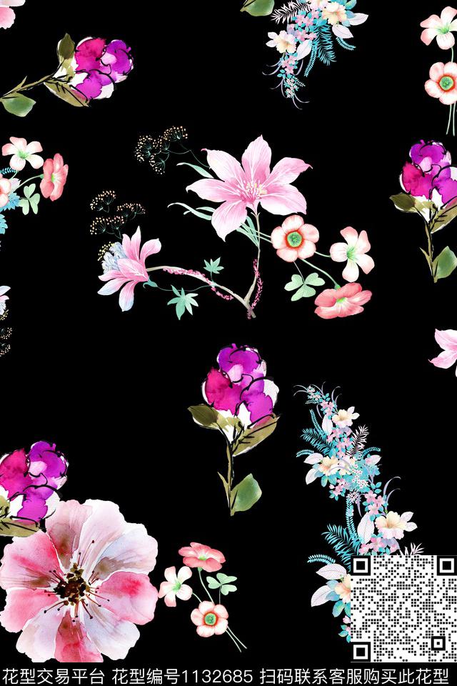 满版散花数码华亿平台花卉数码印花华亿平台下载（图片编号: 1132685） - 瓦栏（Walan）