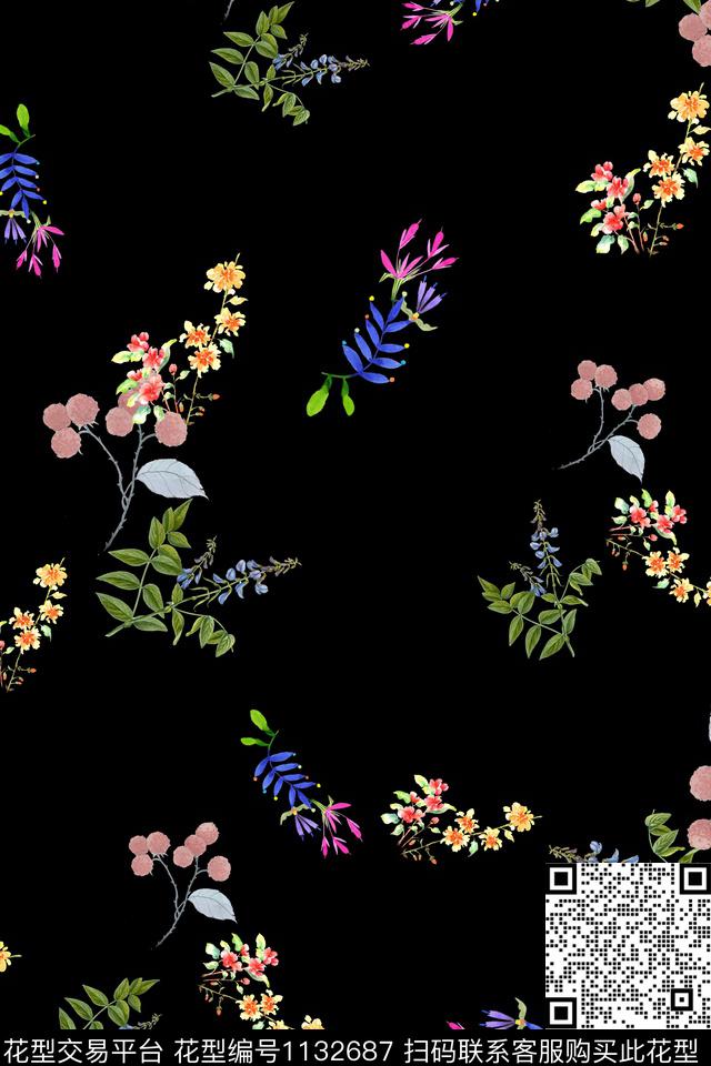 满版散花数码华亿平台花卉数码印花华亿平台下载（图片编号: 1132687） - 瓦栏（Walan）