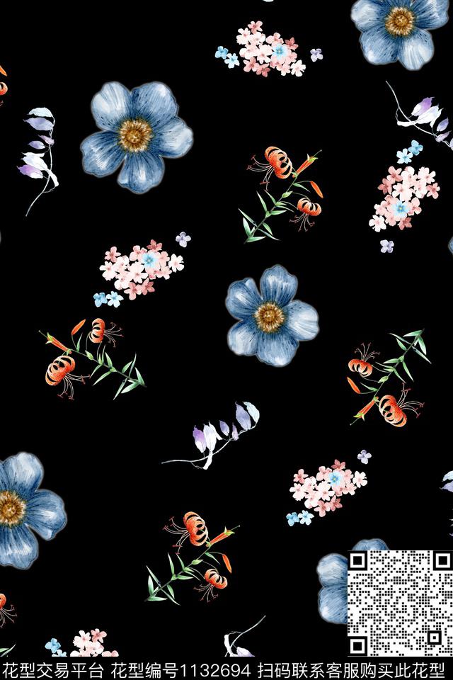 满版散花数码华亿平台花卉数码印花华亿平台下载（图片编号: 1132694） - 瓦栏（Walan）