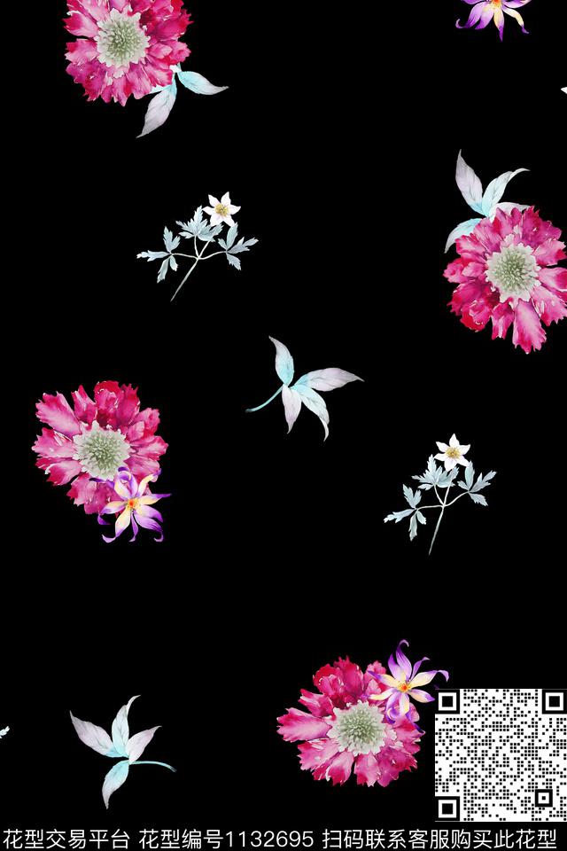 满版散花数码华亿平台花卉数码印花华亿平台下载（图片编号: 1132695） - 瓦栏（Walan）