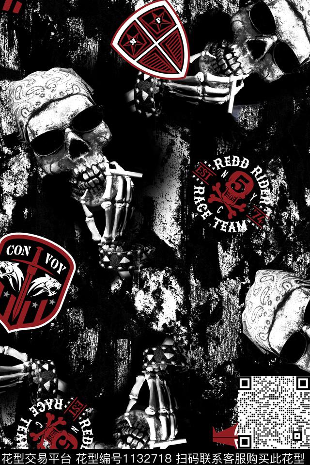 大牌风潮牌骷髅数码印花华亿平台下载（图片编号: 1132718） - 瓦栏（Walan）