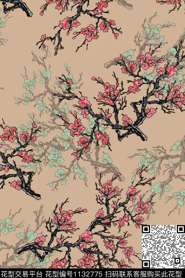 数码华亿平台手绘花卉数码印花华亿平台下载（图片编号: 1132775） - 瓦栏（Walan）