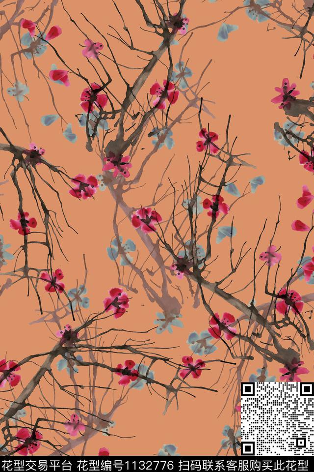 数码华亿平台手绘花卉数码印花华亿平台下载（图片编号: 1132776） - 瓦栏（Walan）