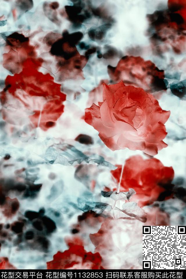 女装风格化花卉大花数码印花华亿平台下载（图片编号: 1132853） - 瓦栏（Walan）