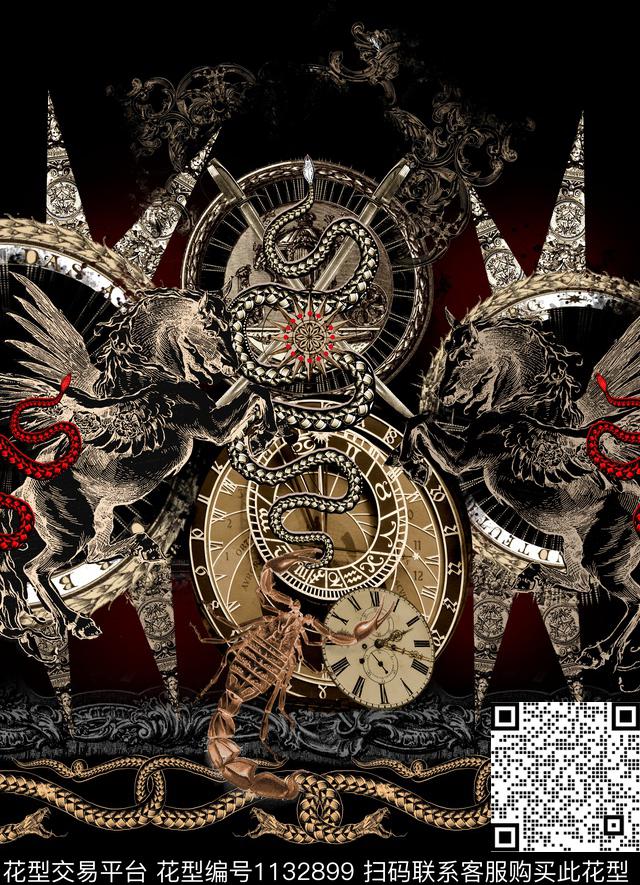 抽象动物复古数码印花华亿平台下载（图片编号: 1132899） - 瓦栏（Walan）