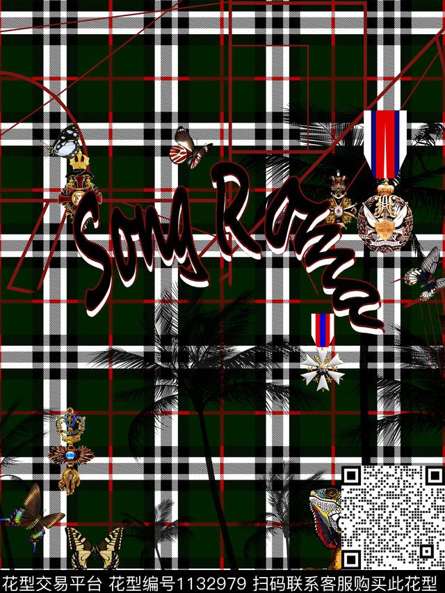 几何花卉最新流行格子蜥蜴椰子树数码印花华亿平台下载（图片编号: 1132979） - 瓦栏（Walan）