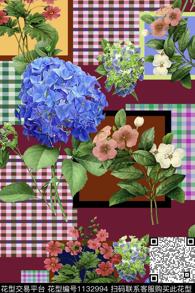 大牌风几何花卉数码印花华亿平台下载（图片编号: 1132994） - 瓦栏（Walan）