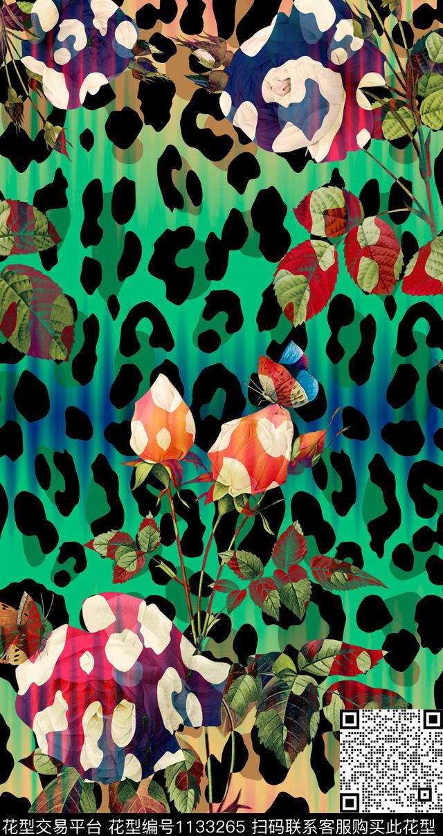 渐变豹纹花卉数码印花华亿平台下载（图片编号: 1133265） - 瓦栏（Walan）