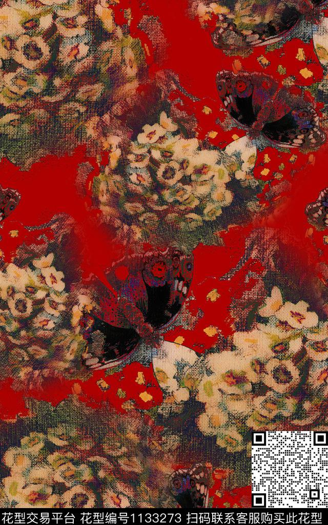 抽象肌理花卉数码印花华亿平台下载（图片编号: 1133273） - 瓦栏（Walan）