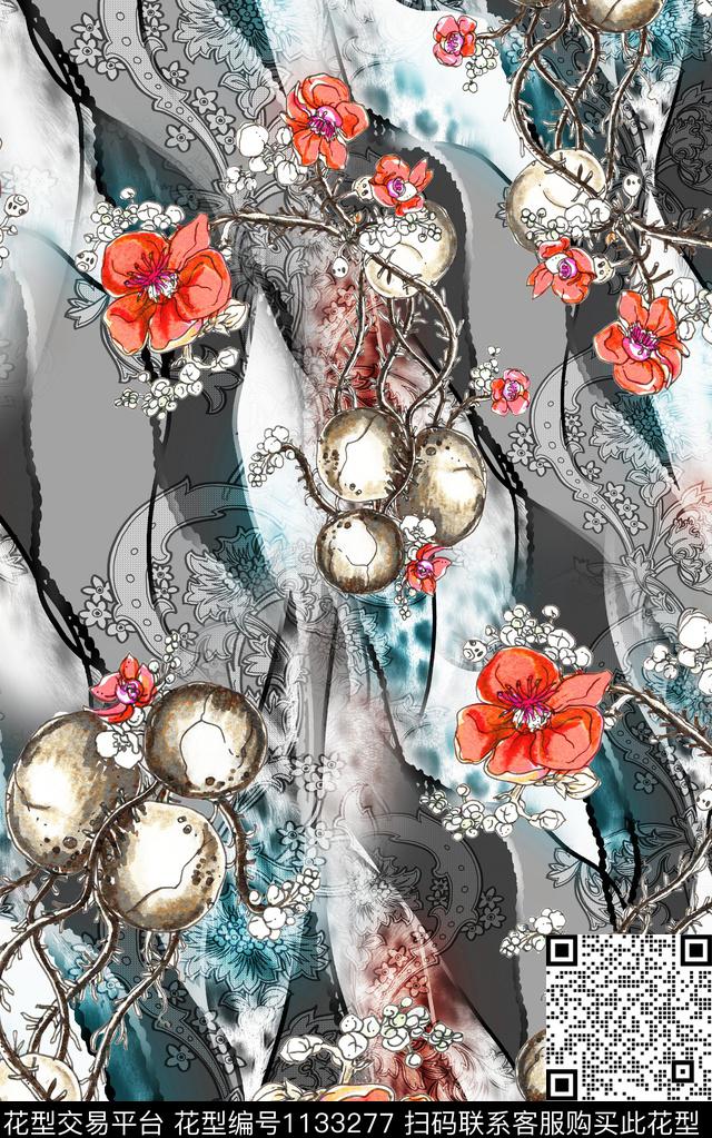 秋冬华亿平台花卉民族风数码印花华亿平台下载（图片编号: 1133277） - 瓦栏（Walan）