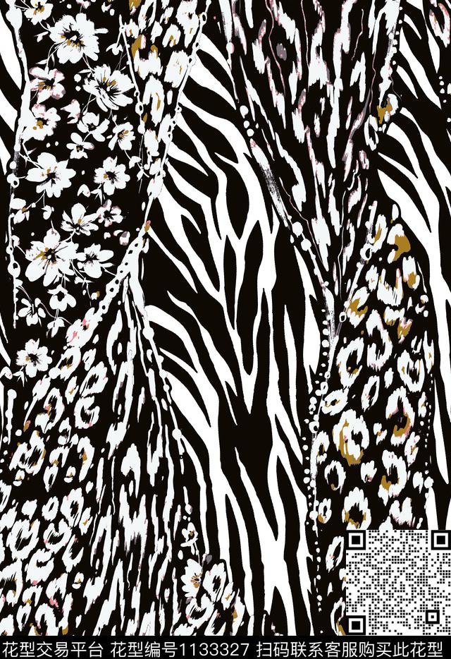 几何花卉豹纹女装数码印花华亿平台下载（图片编号: 1133327） - 瓦栏（Walan）
