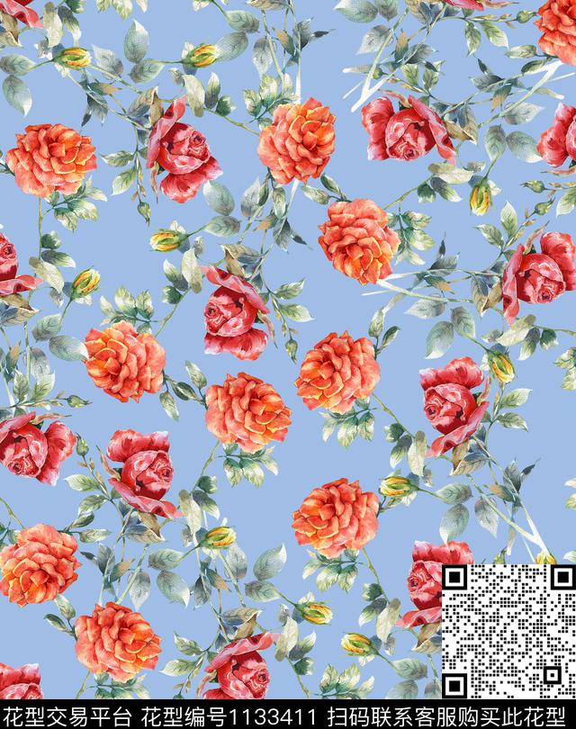 清爽底花卉水彩花卉花卉数码印花华亿平台下载（图片编号: 1133411） - 瓦栏（Walan）