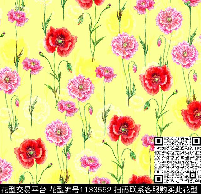 春夏华亿平台水彩花卉花卉数码印花华亿平台下载（图片编号: 1133552） - 瓦栏（Walan）