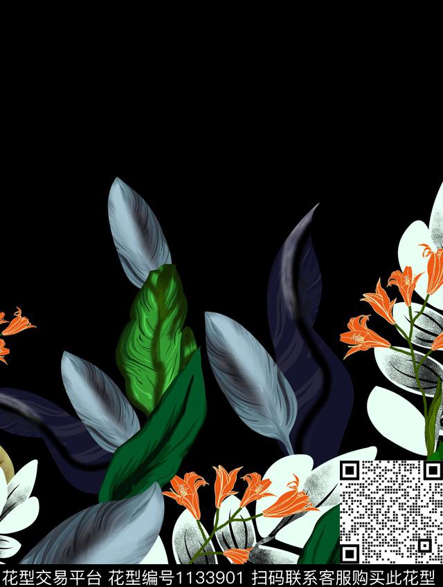 胸前独幅数码华亿平台热带华亿平台数码印花华亿平台下载（图片编号: 1133901） - 瓦栏（Walan）