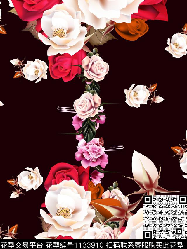 定位花胸前独幅数码华亿平台数码印花华亿平台下载（图片编号: 1133910） - 瓦栏（Walan）