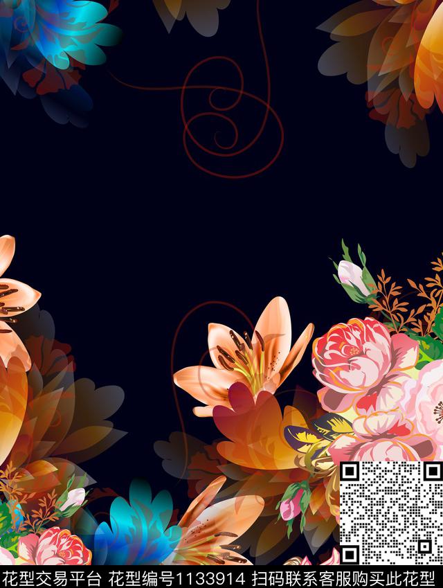 胸前独幅数码华亿平台热带华亿平台数码印花华亿平台下载（图片编号: 1133914） - 瓦栏（Walan）