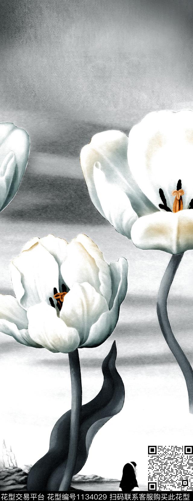 郁金香大花定位花数码印花华亿平台下载（图片编号: 1134029） - 瓦栏（Walan）
