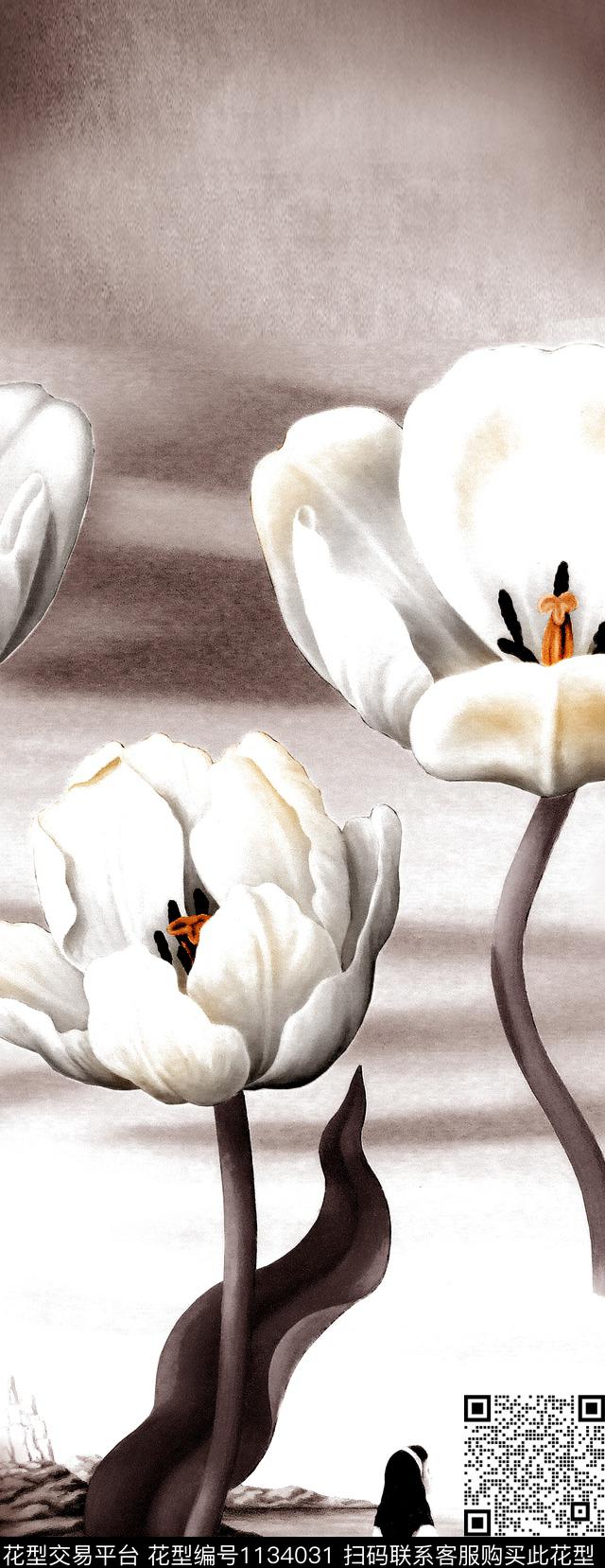 郁金香大花定位花数码印花华亿平台下载（图片编号: 1134031） - 瓦栏（Walan）