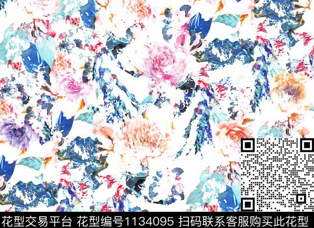 女装抽象花卉数码华亿平台数码印花华亿平台下载（图片编号: 1134095） - 瓦栏（Walan）