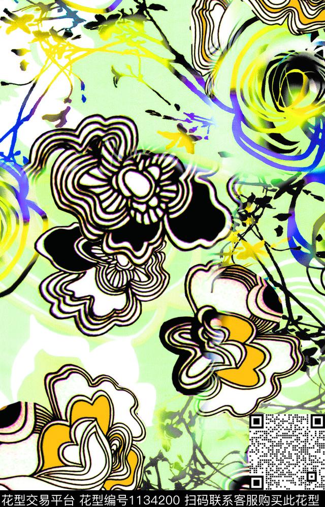 复古时尚定位花数码印花华亿平台下载（图片编号: 1134200） - 瓦栏（Walan）