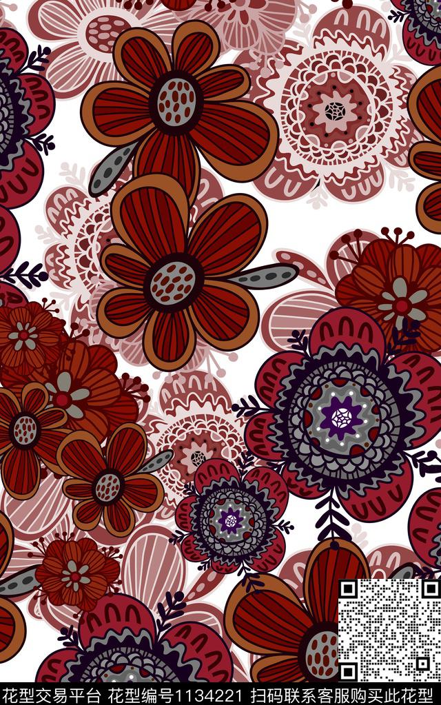 小碎花秋冬华亿平台花卉数码印花华亿平台下载（图片编号: 1134221） - 瓦栏（Walan）
